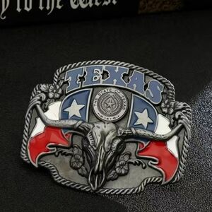 New men's Texas bull cowboy western belt buckle red white and blue